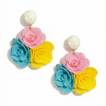 Multi-Color Rose Cluster Statement Drop Earrings