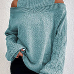High Neck Cutout Off Shoulder Long Sleeve Loose Sweater