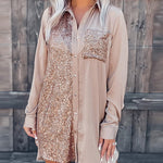 Zeagoo Long Sleeve Mini Shirt Dress Lapel Button Sequin Short Dresss