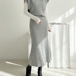 Zeagoo Women's Casual Two-piece Outfits Turtleneck Sleeveless Sweater Vest and Mid-length Skirts Sets