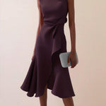 Red Sleeveless Midi Elegant A-line Dress with Waist Twist for Day-to-Night