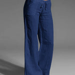 Zeagoo Drawstring Elastic Waist Linen Pants with Pocket Summer Wide Leg Pant Palazzo Trousers