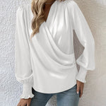 Zeagoo Elegant V-neck Lantern Sleeve Blouse Temperament Solid Color Shirt for Women Casual Work Office Loose Fit 2026 | Under $40