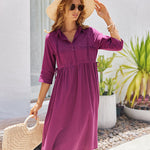 Zeagoo Women's Casual Lapel Neck Button Long Sleeve Drawstring Cotton Linen Shirt Dress
