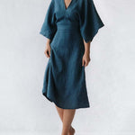 Zeagoo Women's Casual Solid V-Neck Half Sleeve Split Hem Strap Dress with Belt