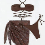 Crisscross Halter Bikini Set With Marbled Wrap Cover Up