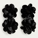 Black Double Layered Rose Fabric Earrings