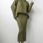 Zeagoo Women's Casual Two Pieces Sets Turtleneck Sweater and Midi Skirt Suits