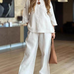 Phoebe Collins | Linen Tunic & Wide Leg Palazzo Pants Set For Women