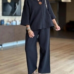 Phoebe Collins | Linen Tunic & Wide Leg Palazzo Pants Set For Women