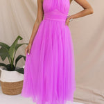 Fairy Vibes Tulle Gathered Detail Halter Maxi Dress