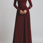 Arabella Kingston | Asymmetric Ruched Long Sleeve Evening Maxi Dress For Women