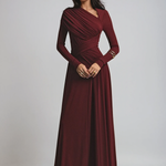 Arabella Kingston | Asymmetric Ruched Long Sleeve Evening Maxi Dress For Women