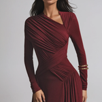 Arabella Kingston | Asymmetric Ruched Long Sleeve Evening Maxi Dress For Women