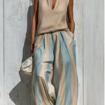 Casual sleeveless top and loose striped trousers set