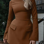 HAZEL™ - Chic A-Line Dress with Stand Collar and Long Sleeves