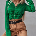 Zeagoo Solid Color Long Sleeve Blouse Pleated Elegant Cardigan Shirt for Women Casual Work Office Loose Fit 2026 | Under
