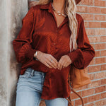 Zeagoo Satin Button Down Blouse Zebra Print Lantern Casual Long Sleeve Collared Shirts Tops