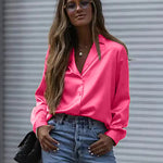 Zeagoo Long Sleeve Shirts Casual Lapel Collar V Neck Single Breasted Tunic Blouse