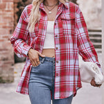 Zeagoo Loose Fit Plaid Shirt Casual Long Sleeve Lapel Collar Button Tunic Tops