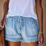 Zeagoo Denim Shorts Casual Drawstring Elastic Waist Summer Frayed Tencel Short Jeans With Pockets