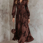 Brown Paisley Zippered Waist Maxi Dress