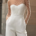 ARAMINTA | PEARL-EMBELLISHED WHITE JUMPSUIT