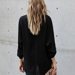 Zeagoo V-Neck Long Sleeve Buckle T-Shirt Plain Shirts Shirt Top Elegant Shirts Casual Slim Fit Basic
