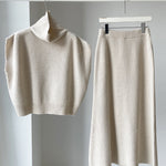 Zeagoo Women's Casual Two-piece Outfits Turtleneck Sleeveless Sweater Vest and Mid-length Skirts Sets