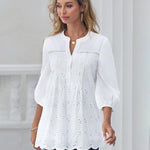 Zeagoo Lace Crochet V Neck Half Sleeve Embroidery Button Down Blouses Casual Shirts