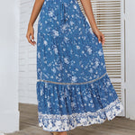 Zeagoo Women's Bohemian Floral Skirt Elastic High Waist A- Line Tiered Flowy Beach Maxi Skirt