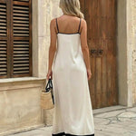 White Contrast Trim V-Neck Sleeveless Maxi Dress