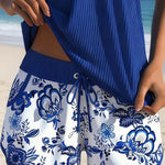 Printed Tankini Top and Shorts Two-Piece