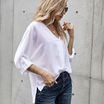 Zeagoo V-Neck Long Sleeve Buckle T-Shirt Plain Shirts Shirt Top Elegant Shirts Casual Slim Fit Basic