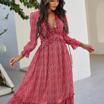 Zeagoo Women's Chiffon V-neck Simple Floral Print Dress