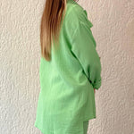 Zeagoo Double Crepe Loose Oversized Lapel Long Sleeve Shirt Casual Pants Set