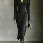 OFELIA | ELEGANT V-NECK LONG SLEEVE MAXI DRESS