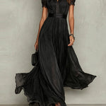 Purple Keyhole Neckline Chiffon Lace Trim Maxi Dress