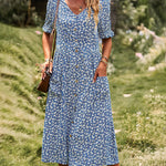 Zeagoo Women's Button Down V Neck Full Print High Waist A-Line Summer Casual Dress