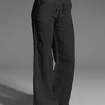 Zeagoo Drawstring Elastic Waist Linen Pants with Pocket Summer Wide Leg Pant Palazzo Trousers