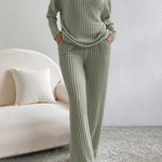 Ribbed V-Neck Top and Pants Set