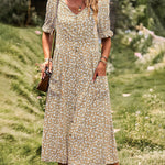 Zeagoo Women's Button Down V Neck Full Print High Waist A-Line Summer Casual Dress