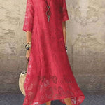 Zeagoo Women's 3/4 Sleeve Floral Lace Mesh Crew Neck Long Dress