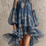 Vintage elegant printed long-sleeve loose mini dress