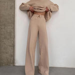 Knitted solid color loose casual suit