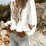 Puff Sleeve V-Neck Blouse Loose Fit