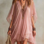 Green Chiffon V-neck Layered Flowy Mini Dress
