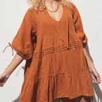Zeagoo Women's Cute Sweet Tie up V Neck Drawstring Short Sleeve Babydoll Dress Loose Tiered Ruffle Swing Tunic Mini Dress