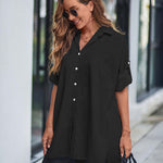 Zeagoo Long Cuffed Sleeve Shirts Button Down V Neck Blouse Loose Fitting Tops