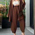 Zeagoo Women's Casual Comfort Set Loose Cardigan Top & High-Waist Wide-Leg Pants with Pockets